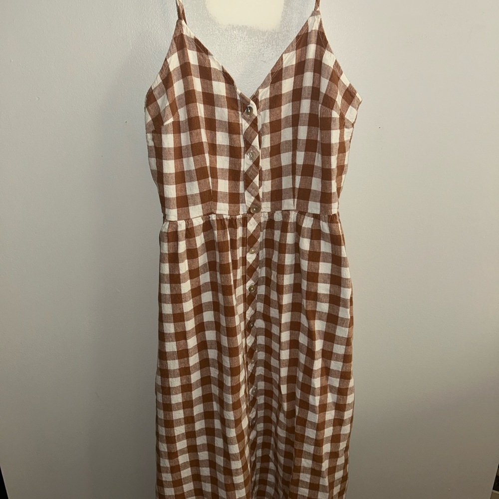 Brown and White Gingham Dress